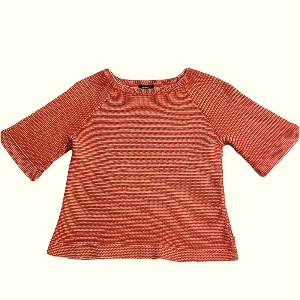 WORTH New York Pullover Knit Cotton Sweater in Red/Orange Size P
